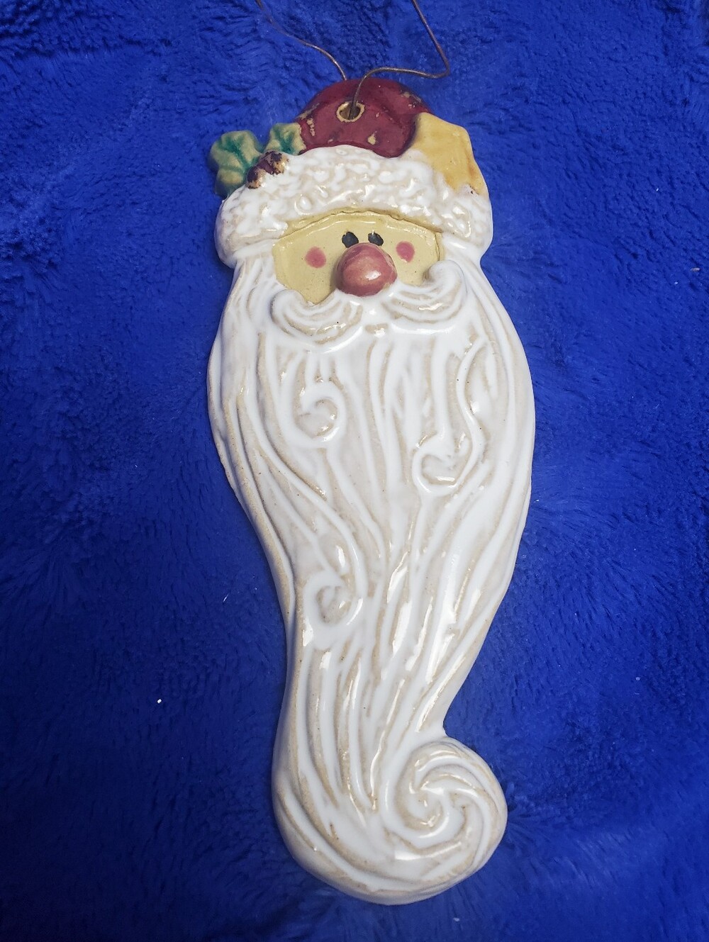 Handmade Heavy Pottery Glazed Santa Face Wall Decor Home Decor 7.25"